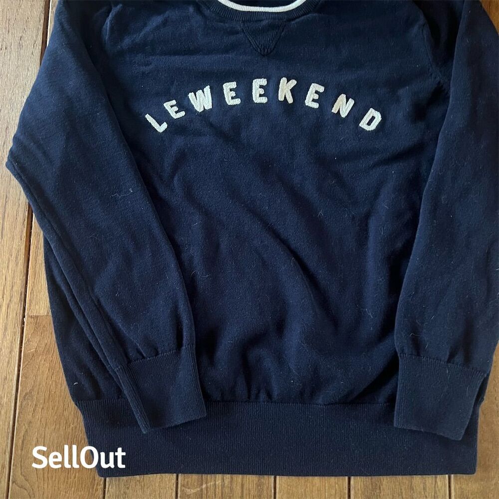 J.Crew Women's Blue Pullover Sweater M "Le Weekend" Graphic Casual
